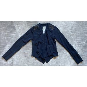 DEPT Women's XS Navy Blue Open Long Sleeve Jacket Blazer 100% Tencel